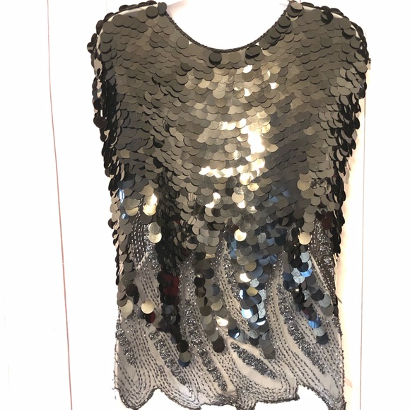 St. Honore Sequins Beaded Silk Sleeveless Blouse - Picture 6 of 6